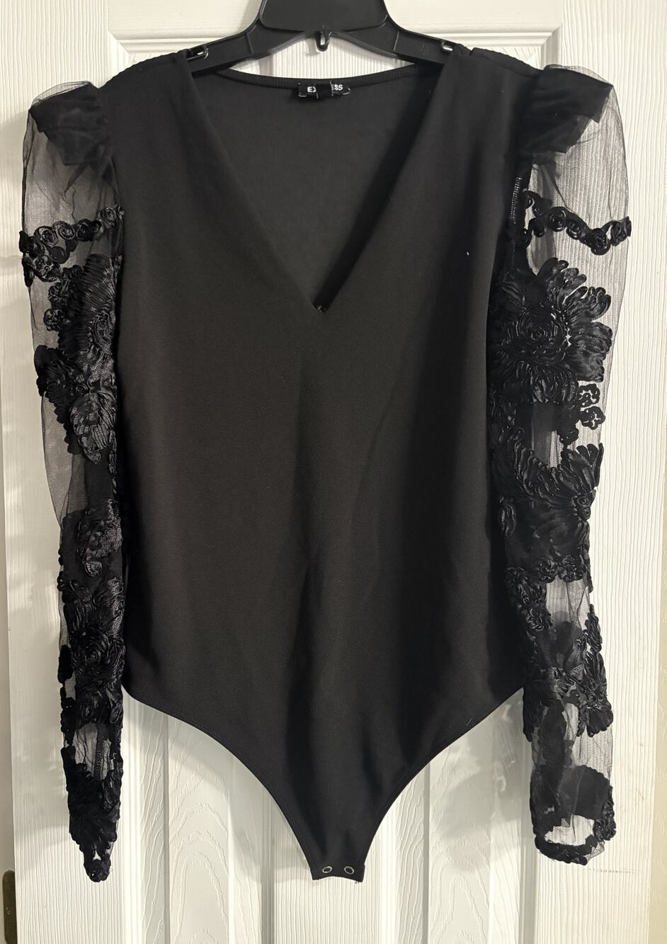 Ladies Express Black Body suit with lace arm detail Size L